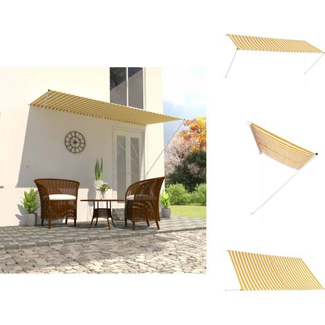 Einziehbare Markise 300×150 cm Gelb und Weiß - Markise - Sonnenschutz - Gartensorgen - Terrasse - Balkon (1/5)