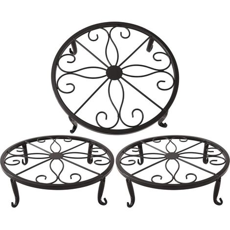 Support de pot de fleurs noir 23 x 23 x 11,5 cm, support de plantes succulentes en fer, support de plantes rétro d'intérieur et d'extérieur, 3 pièces (1/5)
