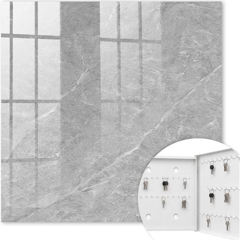 Armoire à clés - (30 cm x 30 cm) - Boîte à clés murale - Coffret de rangement pour clés - Couleur blanche - Ouverture vers la droite - Pour maison et bureau - Texture de marbre (1/5)