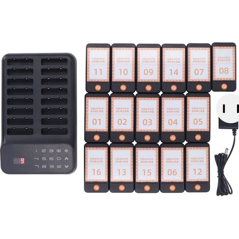 Lot de 16 téléavertisseurs vibration pour système d'appel sans fil client restaurant - 100-240V prise US (1/5)