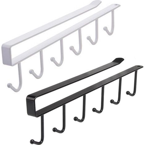 appendi tazze, ganci portaoggetti sotto mensola, organizer per armadi, dispense, pensili da cucina, scrivanie, piani di lavoro e librerie, bianco e nero (1/3)