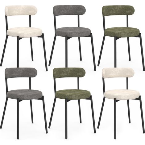 Set di 6 sedie rotonde MIKI in tessuto ciniglia misto verde x2, ecrù x2, grigio chiaro x2 gambe in metallo (1/5)