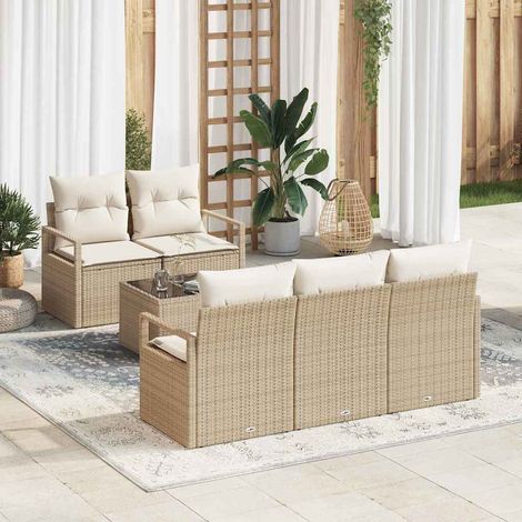Set di divani 6 pz 5-Numero di posti Beige e Crema polyrattan vidaXL (1/5)