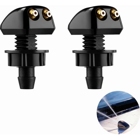 2 Pcs Universal Washer Spray Nozzles 8mm Car Wiper Nozzle Washer Nozzle Replacement Washer Nozzle with Fixing Nut Double Hole Nozzle (1/5)