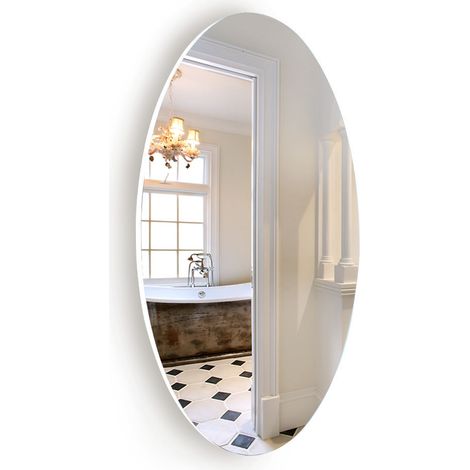 Wandspiegel oval, rahmenlos, für Bad oder Schlafzimmer, schlichtes Design, horizontal/vertikal, 64 × 37 cm