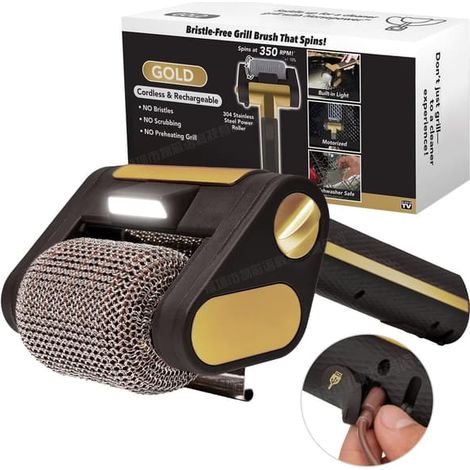 Filiyano-Brosse rotative sans balais pour barbecue avec LED et longue autonomie. Sans fil et rechargeable. Rouleau en acier inoxydable 304 pour (1/5)