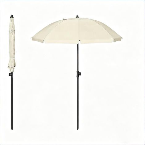 Parasol extérieur pliable UPF 50+, toile polyester 180 g/m² imperméable, inclinable 35°, structure 8 branches acier, parasol plage jardin terrasse avec sac de transport
