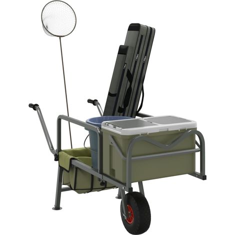 vidaXL Chariot de pêche vert avec roue acier enduit de poudre (1/5)