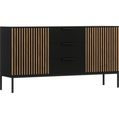Credenza a 2 ante e 3 cassetti Melchior Nero e Legno (1/5)