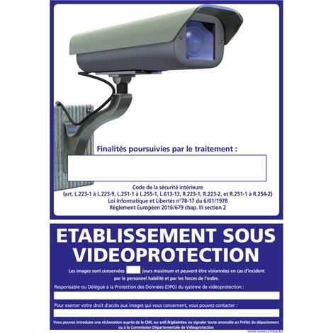 PANNEAU ETABLISSEMENT SOUS VIDEO PROTECTION (G1227) - Aluminium 2 mm - 210 x 300 mm