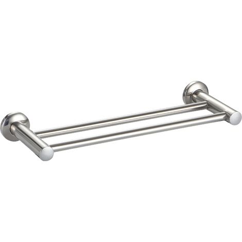1 barre porte-serviettes inoxydable, barre porte-serviettes de salle de bain 40 cm, porte-serviettes de toilette, double acier argenté (1/5)