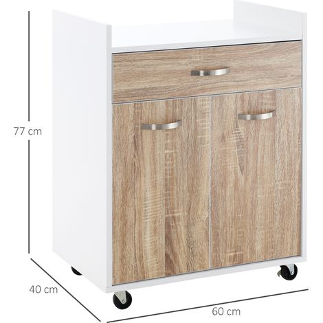 Chariot pour micro-ondes (4 roues, bois, 60 x 40 x 77 cm) - Bois de chêne (1/5)