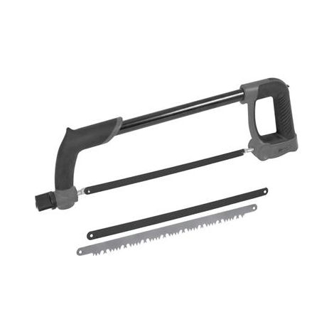 Ribitech – Scie à métaux 300 mm – 3 lames acier carbone haute résistance – Coupe précise à 45° – Poignée bi-matière confort