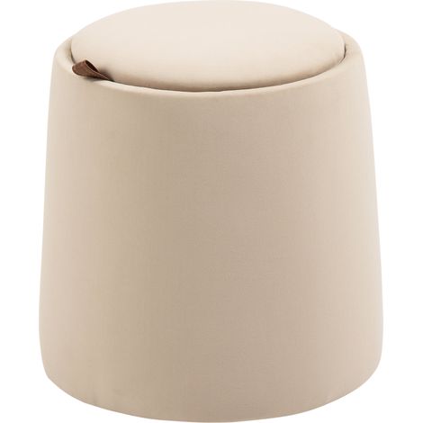 Pouf contenitore rotondo beige in poliestere effetto velluto MODENUIT Ø44 x 47,5 cm (1/5)