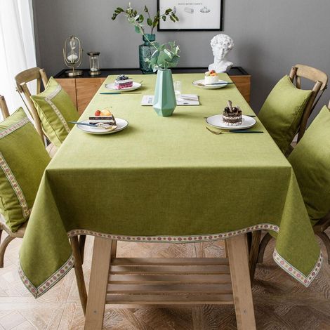 Nappe Rectangulaire Coton Lin Vintage Boho Vert 130x260cm Infroissable Lavable
