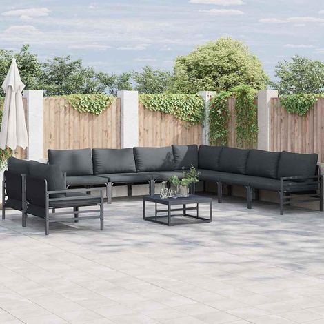 Conjunto de sofás de jardín con cojín 10 pcs Negro Acero vidaXL (1/5)