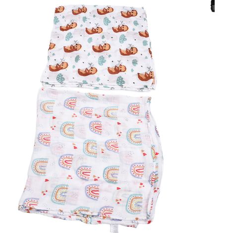 Lot de 2 couvertures d'emmaillotage en mousseline pour bébé, douces, lavables, portables, avec un joli motif, serviette de bain pour bébé, emmaillotage en mousseline KB003-BC12BC13 (1/5)