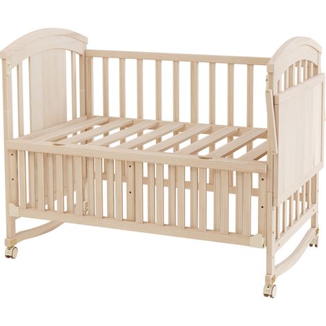 Cuna multifuncional de madera natural con cambiador, estante y extensión (1/5)