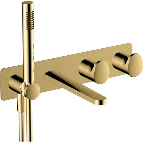 RAK Brushed Gold Horizontal Concealed Thermostatic Dual Control Shower Valve with Handset and Bath Spout - RAKITA3306G (1/2)