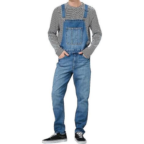 Pantalon en jean pour homme, salopette en denim, pantalon de travail à bretelles - Taille M - Bleu foncé (1/4)
