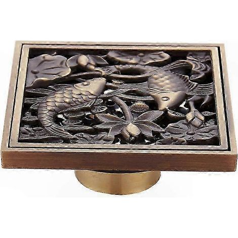 Grille d'évacuation au sol en laiton vieilli, 10 cm, siphon de sol pour cuisine, salle de bain, WC, buanderie et jardin, usage extérieur (1/5)