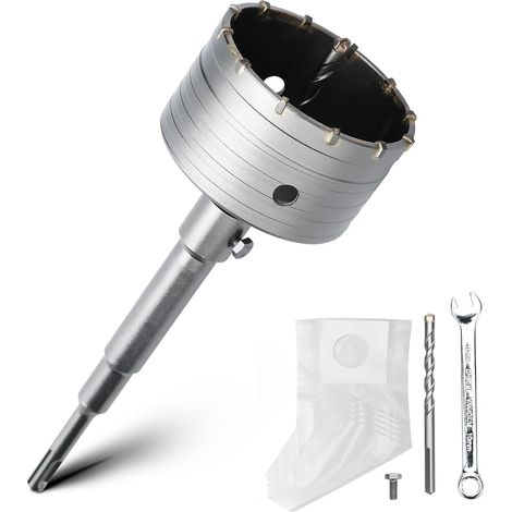 Kit couronne de forage de 100 mm avec adaptateur SDS plus de 220 mm et foret de centrage de 8 x 110 mm, couronne de forage pour maçonnerie et béton (1/5)