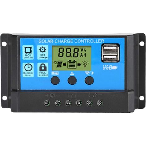 Contrôleur de batterie solaire pour voiture 12 V/24 V avec affichage numérique et voyants d'alerte de charge. (1/5)