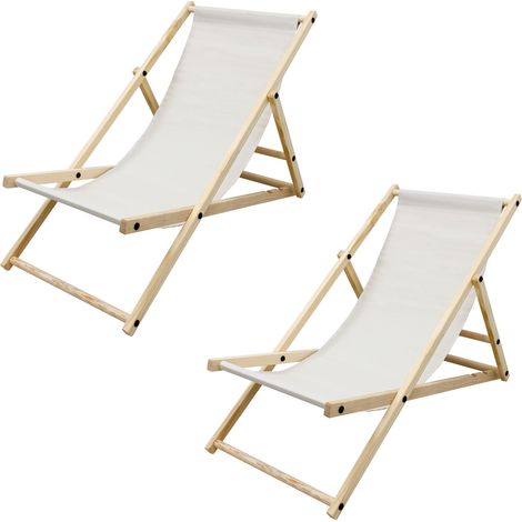 ECD Germany 2x Silla de Playa Madera de Pino 3 Posiciones de Reclinación Plegable Tumbona Tradicional de Sol para Jardín o Balcón Beige Impermeable Hasta 120kg Tejido Oxford Hamaca de Terraza Piscina (1/5)