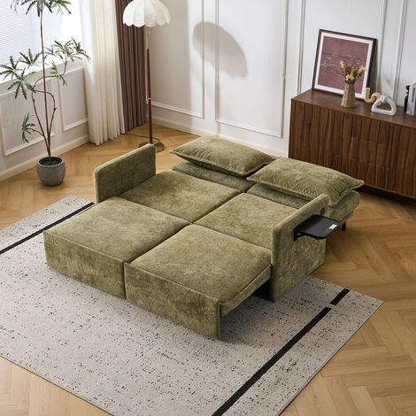 Schlafsofa mit USB & Type-C, 5-fach verstellbares Funktionssofa aus Chenille, ausziehbar mit Relaxfunktion