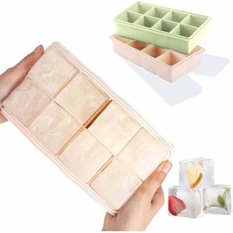 Set mit 2 Eiswürfelformen aus flexiblem Silikon mit stapelbarem Deckel, große quadratische Form für Whisky-Cocktails (1/5)