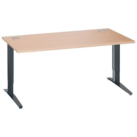 Bureau droit chêne clair L 160 cm piètement L réglable métal anthracite Essens - Maxiburo