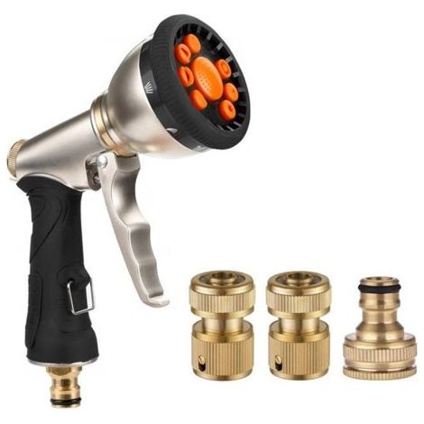 Pistolet à eau haute pression en alliage de zinc 9 en 1, pistolet de pulvérisation en métal, pour jardin et lavage de voiture (1/5)