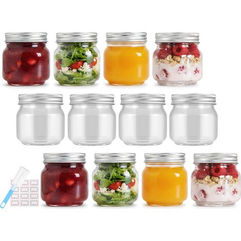 250ml/8oz 12 Pack Glass Mason Jars with Airtight Lids, Round Mouth Canning Jars, Clear Glass Jam Jars for Overnight Oats, Pickling, Food Storage, DIY Projects