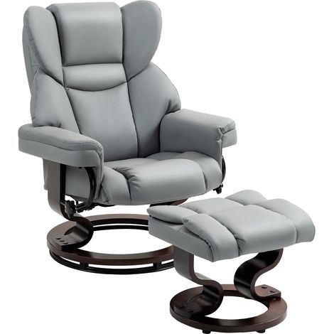 Sedia relax girevole con poggiapiedi, schienale alto, schiuma ad alta densità, piede in legno, grigio chiaro (1/5)