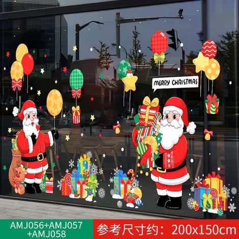 Autocollants de Noël pour centres commerciaux, magasins, vitrines, sapins de Noël, flocons de neige, boules à suspendre, nœuds décoratifs et autocollants statiques pour vitres.