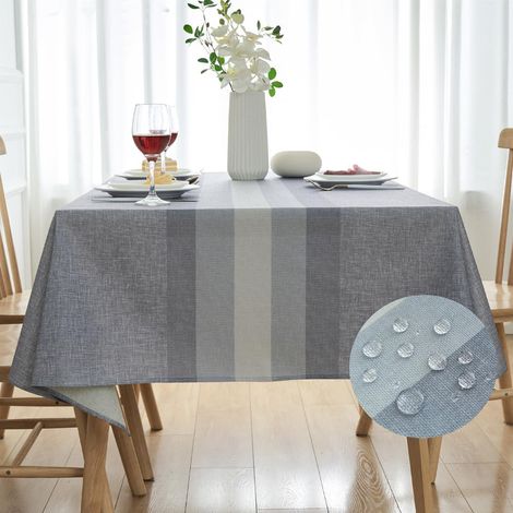 Tischdecke 100x100 cm rund, wasserdicht, abwaschbar, Leinenoptik, Anthrazit/Hellgrau