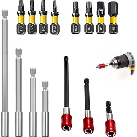 Porte Embout Magnetique Set Rallonges Hexagonales 60 100 150 200mm Rallonges Auto Verrouillantes 60 100 150mm 8 Bits H1-5 a H6 1 4 Pouce Hex Embout Visseuse Aimanté Pour Visseuse Perceuse (1/5)