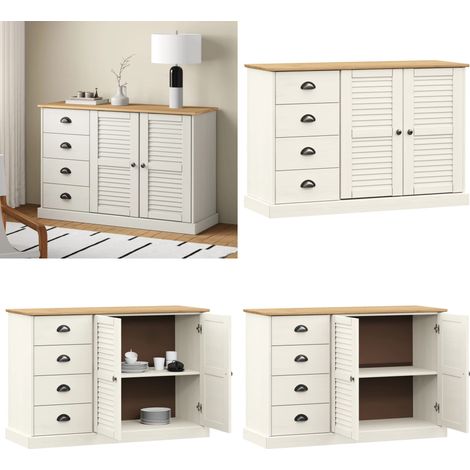 Buffet avec tiroirs VIGO 113x40x75 cm blanc bois massif de pin - Rangement meuble - Buffet avec tiroirs (1/5)