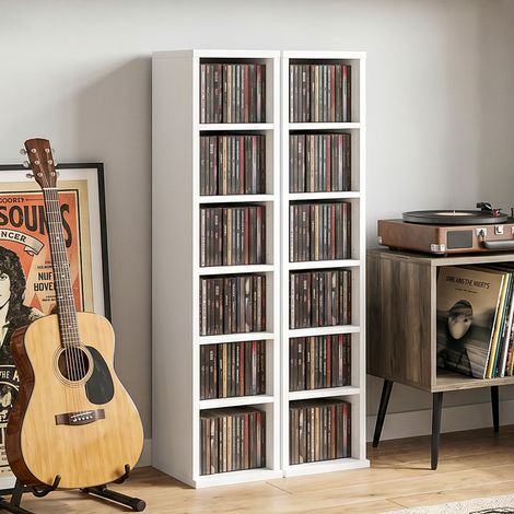 Jeu de 2 étagères de rangement pour 204 CD, tour de rangement pour Blu-Ray avec tablettes réglables, organiseur-étagère à livres, blanc (1/5)