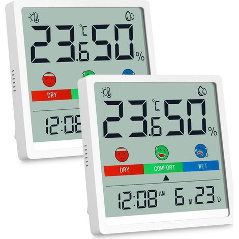 Juego de 2 termómetros e higrómetros de interior, mini termómetro digital portátil con pantalla táctil, para patio, jardín, sótano, oficina, invernadero.