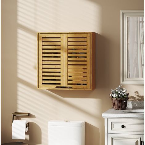 Meuble de salle de bains mural en bambou 60 × 20 × 60 cm naturel, gain de place - CHICFURN (1/5)
