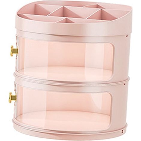 Organisateur de maquillage et de parfums transparent et anti-poussière, boîte de présentation ronde de bureau avec couvercle, grande capacité, plusieurs compartiments, rose (1/5)