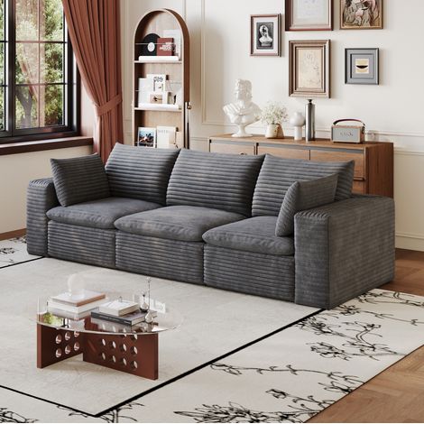 Sofá modular 260 cm gris oscuro en tela con acolchado desmontable y diseño sin montaje (1/5)