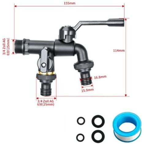NALOOKAMIC Robinet Exterieur Double de Jardin en Laiton, Noire Robinet Entrée 3/4 avec 2 sorties 3/4\ (1/3)