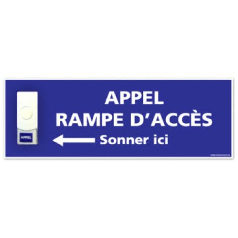 Panneau de signalisation APPEL RAMPE D'ACCES + Sonnette intégrée (G1102) - Plastique PVC 1,5 mm - 350 x 125 mm (1/2)