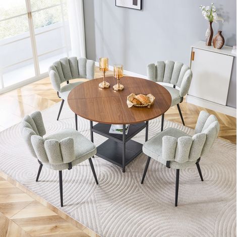 Conjunto de mesa y 4 sillas 107 cm de madera efecto nogal con almacenaje FloraGrace (1/5)