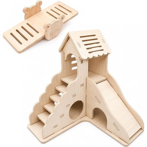 Hamster House with Slide and Ladder Wooden Hamster House (1/5)