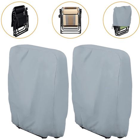 Housse de chaise - Housse de chaise pliante - Housse de mobilier - Housse de jardin - Imperméable - Protection solaire - 71 x 20 x 34 x 110 cm - Oxford - Argent (1/4)