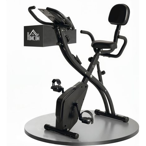 Vélo d'Appartement Pliable 4-en-1 - Ergomètre Magnétique Silencieux avec Cordes de Résistance - Sport Maison et Cardio-training avec Roulettes, Selle Confort et LCD (Max 120kg), Noir (1/5)