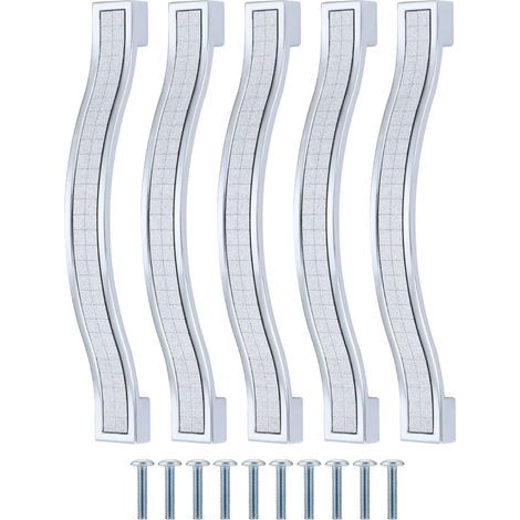 Lot de 5 poignées de tiroir en alliage strass cristal pour commode armoire de cuisine placard, Silver, 128MM-5PCS (1/5)